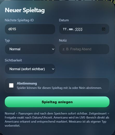 Neuen Spieltag einrichten